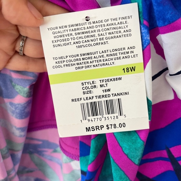 Tankini Plus Sz 18W Tropical Adj Straps Pullover Stretch Top Layered Ruffle - Picture 3 of 8